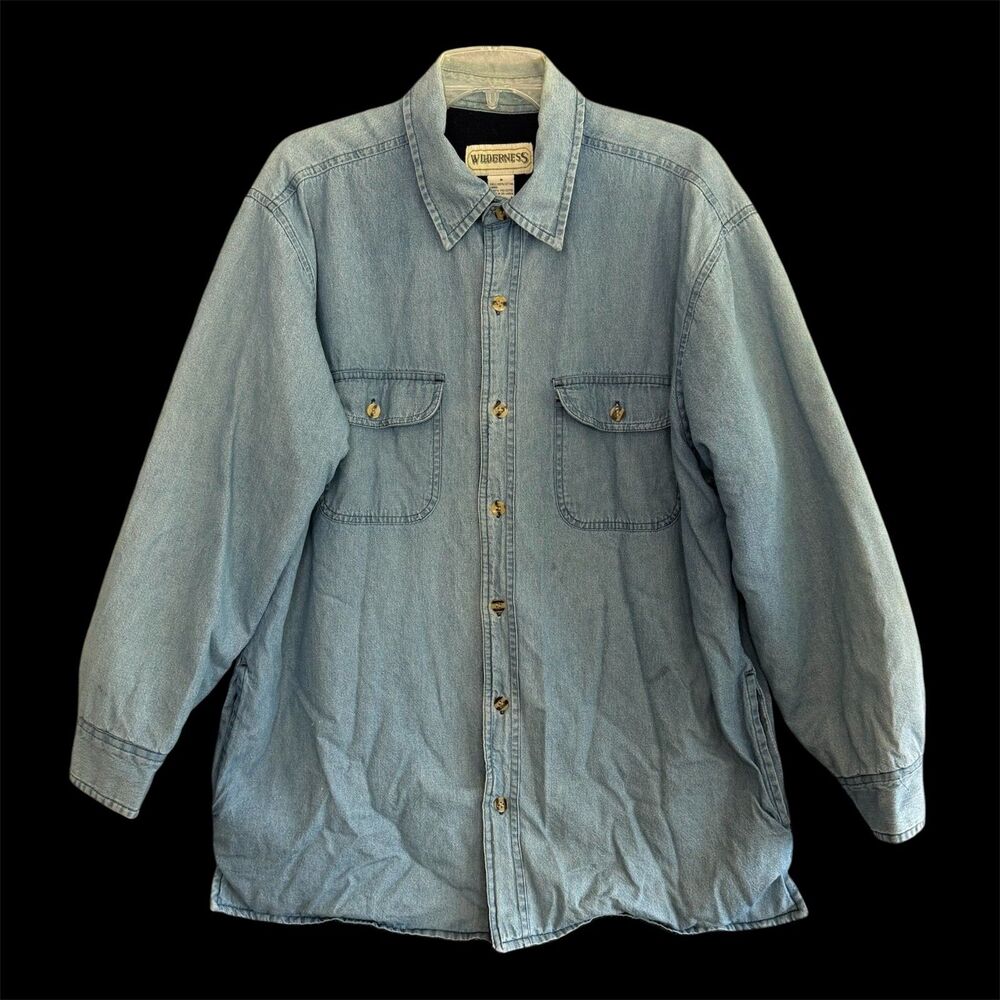 Wilderness Vintage Fleece Lined Denim Jacket Mens M Chore Barn Coat Blue Jean